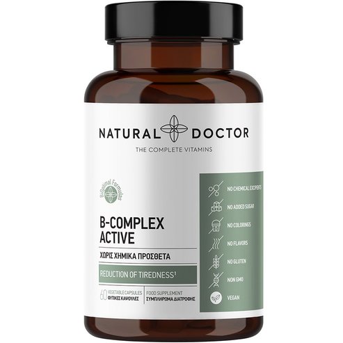 Natural Doctor B-Complex Active Добавка с витамини от комплекс B за добро функциониране на нервната система, срещу умора и изтощение за увеличена умствена продуктивност 60veg.caps