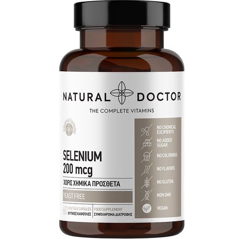 Natural Doctor Selenium 200 mcg Хранителна добавка с органичен селен за нормалната функция на щитовидната жлеза, & Здрава коса & Нокти 60veg.caps