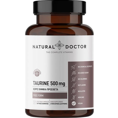 Natural Doctor Taurine 500mg Добавка с аминокиселината таурин за подкрепа на сърдечно-съдовата система и енергия 120 веган капсули