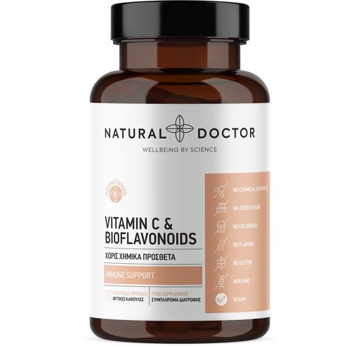 Natural Doctor Vitamin C & Bioflavonoids Добавка с витамин C и биофлавоноиди от цитрусови плодове за подсилване на имунната система и превенция на настинки 90veg.caps