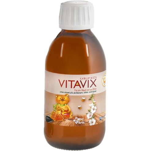 Vitavix For the Throat & Cough Kids Syrup Хранителна добавка под формата на сироп за деца от 3 години с билков екстракт,витамин C,мед & цинк за облекчаване на кашлицата,подкрепа на имунитета & успокояване на раздразненото гърло, вкус ванилия