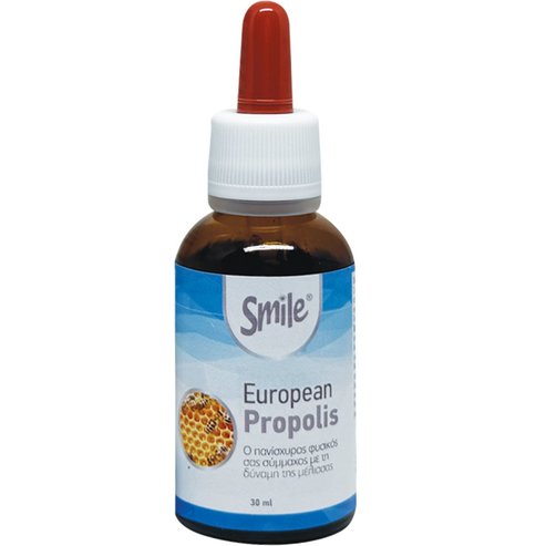 Smile European Propolis Хранителна добавка от алкохолен разтвор на европейски органичен прополис в течност за пиене с противовъзпалителни свойства и укрепване на защитните сили на организма 30ml