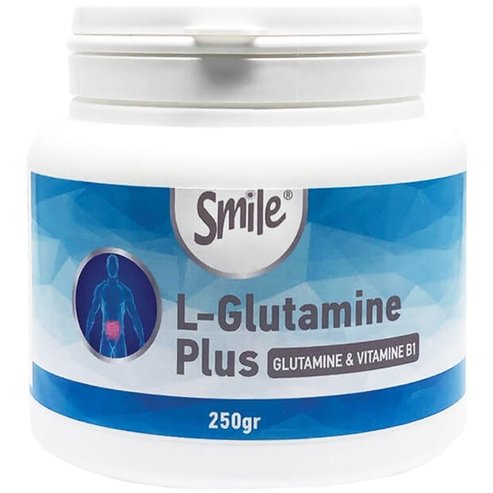 Smile L-Glutamine Plus Хранителна добавка от аминокиселина глутамин и витамин B1 за добра мозъчна функция, увеличаване на мускулната маса и подпомагане на функцията на храносмилателната система на прах 250gr