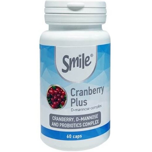Smile Cranberry Plus Екстракт от червена боровинка и пробиотици - хранителна добавка за добра функция на пикочните пътища и укрепване на нормалната микробна флора 60caps