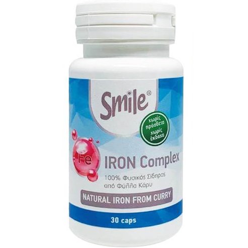 Smile Iron Complex Формула за хранителна добавка с желязо от листа от къри, витамин C и витамини от група B за оптимално усвояване, лечение на дефицит и енергия 30caps