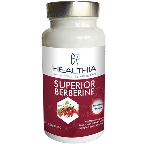 Healthia Superior Berberine Хранителна добавка с екстракт от растението Berberis Aristata с високо съдържание на берберин & витамини, минерали за контрол на кръвната захар, добро здраве на сърцето & контрол на теглото 60caps