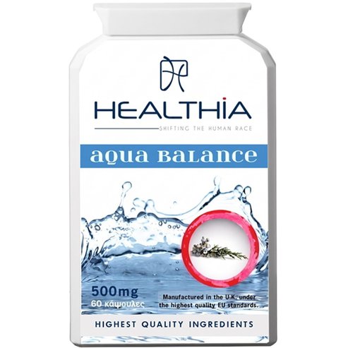Healthia Aqua Balance 500mg Хранителна добавка с Витамин B6, Магнезий & Екстракти & Билки за справяне със задържането на течности & баланса на течностите в тялото 60caps