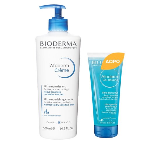 Bioderma Atoderm Crème Омекотяващ крем за тяло за суха до атопична кожа 500ml & Подарък Atoderm Gel Douche 100ml