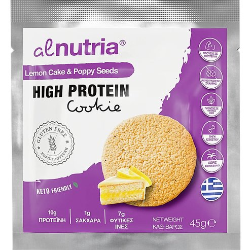 Alnutria High Protein Cookie 45g 1 бр - Lemon Cake & Poppy Seeds