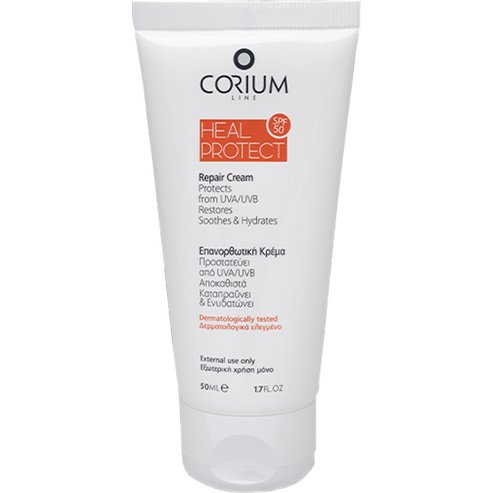 Corium Line Heal Protect Spf50 Repair Cream Възстановяваща Слънцезащитна Крем с Висока Защита & Успокояване за Чувствителна Кожа с Раздразнения & Увреждания 50ml