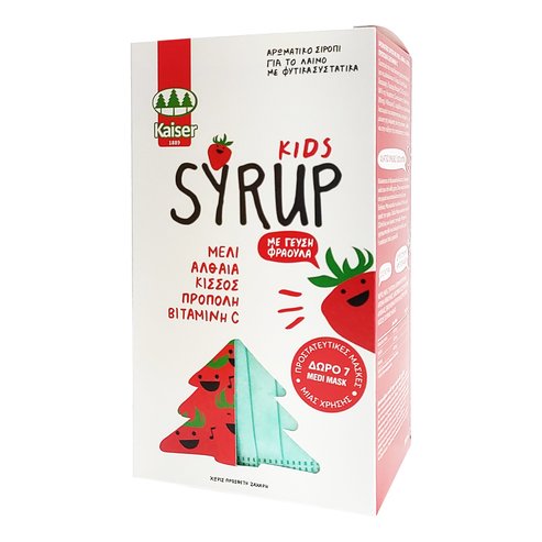 Kaiser Promo Kids Syrup Strawberry Flavor 200ml & Подарък Medi Mask Защитни маски 3ply Type II-нетъкани 7 броя
