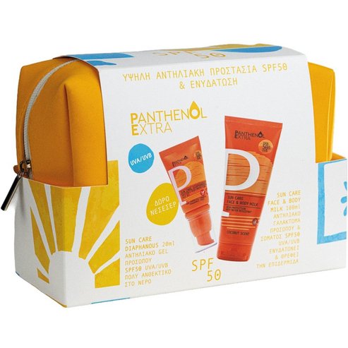 Panthenol Extra Promo Sun Care Spf50 Diaphanous Face Gel 20ml & Face & Body Spf50 Milk 100ml & Подарък несесер 1 брой