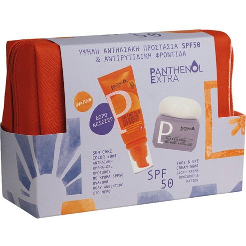 Panthenol Extra Promo Sun Care Color Spf50 Face Cream-Gel 50ml & Anti-Wrinkle & Revitalizing Face & Eye Cream 50ml & Δώρο Несесер 1 Брой