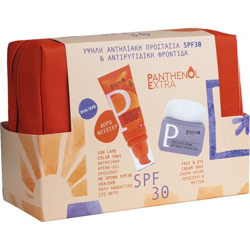 Panthenol Extra Promo Sun Care Color Face Spf30 Cream-Gel 50ml & Anti-Wrinkle & Revitalizing Face & Eye Cream 50ml & Подарък Несесер 1 Брой