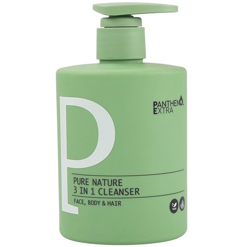 Panthenol Extra Pure Nature 3in1 Cleanser Тонизиращ душ гел & шампоан за ефективно почистване на лице, тяло & коса за усещане за свежест & чистота, с помпа 500ml