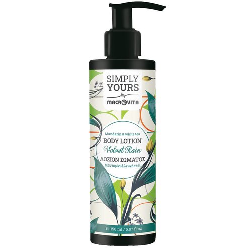 Macrovita Simply Yours Velvet Rain Mandarin & White Tea Body Lotion Хидратиращ Лосион за Тяло с Аромат на Мандарина & Бял Чай, с Помпа 150ml