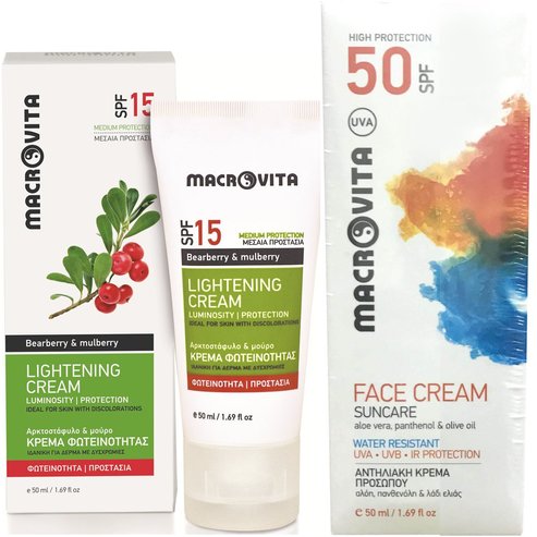 Macrovita Promo Lightening Cream Spf15, 50ml & Подарък Suncare Face Cream Spf50, 50ml