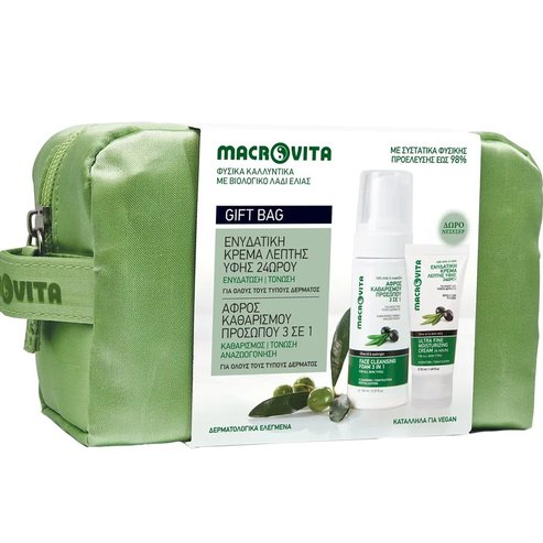 Macrovita Promo Ultra Fine 24h Moisturizing Face Cream with Olive Oil & Aloe Vera 50ml & Face Cleansing Foam 150ml & Подарък торбичка 1 бр