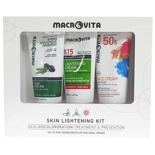 Macrovita Promo Skin Lightening Kit Face Peeling 50ml, Lightening Cream spf15 50ml & Face Cream spf50 50ml