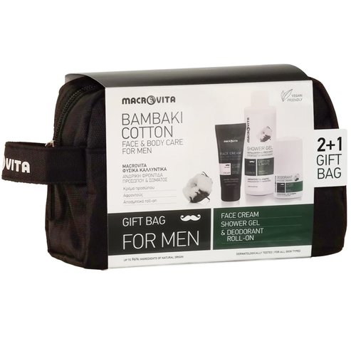 Macrovita Promo Gift Bag for Men Cotton & Hops Face Cream 50ml & Shower Gel 250ml & Deodorant Roll-On 50ml