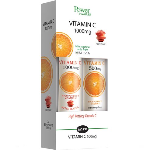 Power Health Vitamin C 1000mg Stevia Apple Flavor 24 Effer.Tabs & Vitamin C 500mg Orange Flavor 20 Effer.Tabs 1+1 Подарък