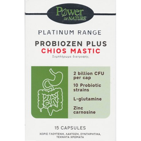 Power Health Platinum Range Probiozen Plus Chios Mastic Хранителна добавка с хиосска мастика, пробиотици, глутамин и цинк за добро функциониране на стомашно-чревната система 15caps