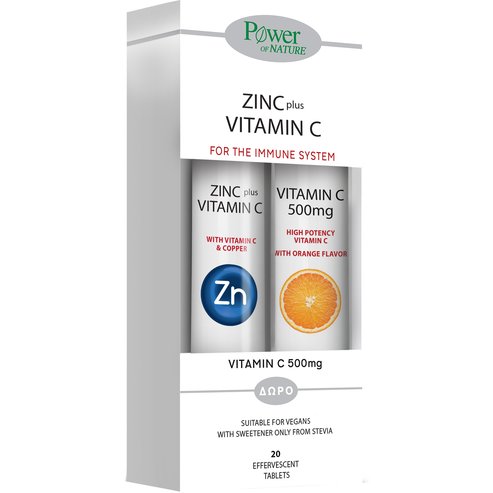 Power Health Promo Zinc + Vitamin C Stevia 20Effer.Tabs & подарък Vitamin C 500mg 20Effer.Tabs