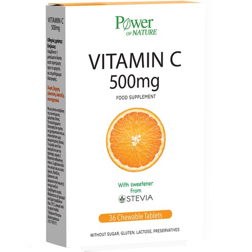 Power Health Vitamin C 500mg Хранителна добавка с витамин С със стевия за укрепване на защитата на организма 36 chew.tabs