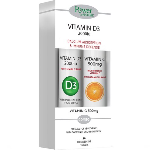 Power Health Promo Vitamin D3 2000iu Stevia 20 Effer.tabs & Vitamin C 500mg 20 Effer.tabs 1+1 Gift