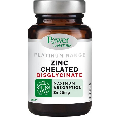 Power Health Platinum Range Zinc Chelated Bisglycinate Хранителна добавка с цинков хелат диглицинат за максимално усвояване, за укрепване на имунната система и добро здраве на косата, ноктите и кожата 90tabs