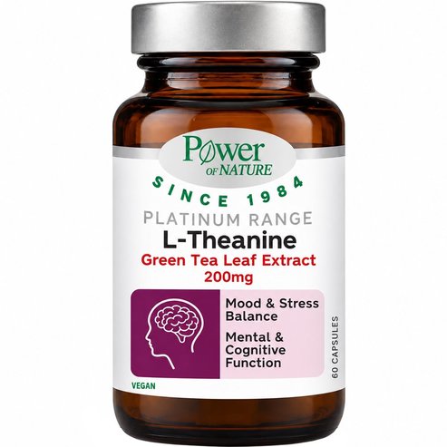 Power Health Platinum Range L-Theanine Хранителна добавка с екстракт от листа на зелен чай, богат на аминокиселината L-теанин, за подобряване на настроението & когнитивната функция 60caps