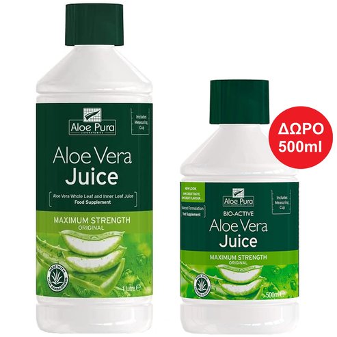 Optima PROMO PACK Aloe Vera Juice Maximum Strength 100% Натурален сок от алое 1L & Допълнително количество подарък 500ml