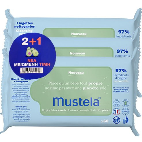Mustela Promo Natural Fiber​​​​​​​ Cleansing Wipes 180 бр (3x60 бр)