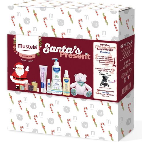 Mustela Promo Santa\'s Present Gentle Cleansing Gel 500ml & 50ml & 123 Vitamin Barrier Cream 50ml & Baby Oil 100ml & Подарък плюшено мече