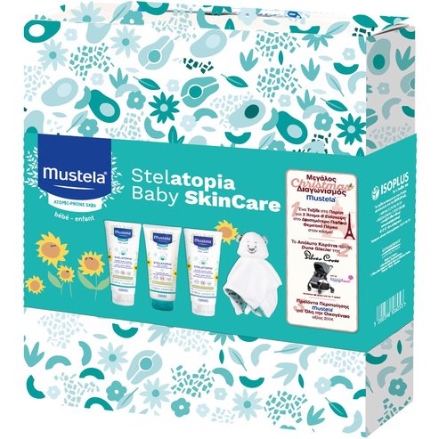 Mustela Promo Stelatopia Baby Skin Care Emollient Cream 200ml & Cleansing Gel 200ml & Emollient Balm 200ml & Подарък Нани 1 бр