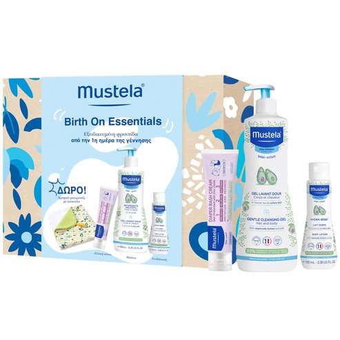 Mustela Promo Gentle Cleansing Gel 500ml & Hydra Bebe Body Lotion 100ml & 123 Vitamin Barrier Cream 100ml & Подарък Бебешки халат с качулка 1 бр