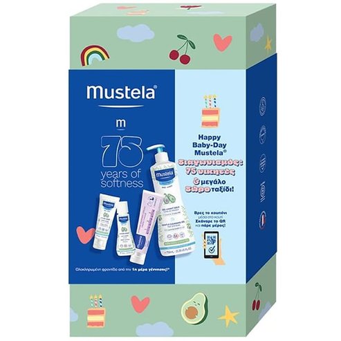 Mustela Promo Gentle Cleansing Gel 750ml & Hydra Bebe Body Lotion 50ml & 123 Vitamin Barrier Cream 100ml & Facial Cream 40ml & Подарък Baby on Board Sticker 1 бр