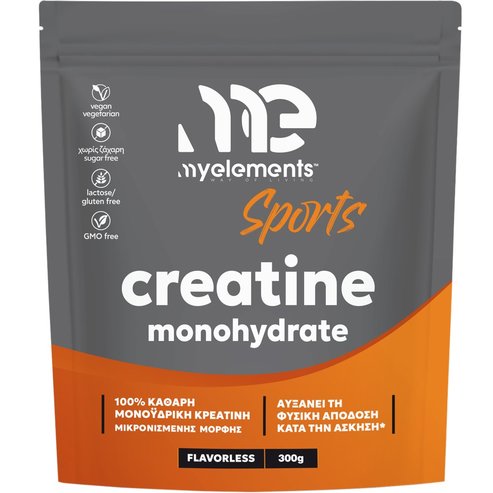 My Elements Sports Creatine Monohydrate Хранителна Добавка с Висококачествен & Чист Креатин Монохидрат за Увеличаване на Мускулната Сила & Издръжливост, Енергия & Умствена Яснота на Прах Без Вкус 300g