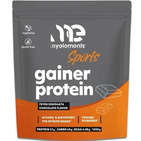 My Elements Sports Gainer Protein Хранителна добавка с протеин, въглехидрати, креатин & витаминен комплекс за увеличаване & поддържане на мускулна маса & високи резултати с вкус на шоколад 1050g - Chocolate Flavor