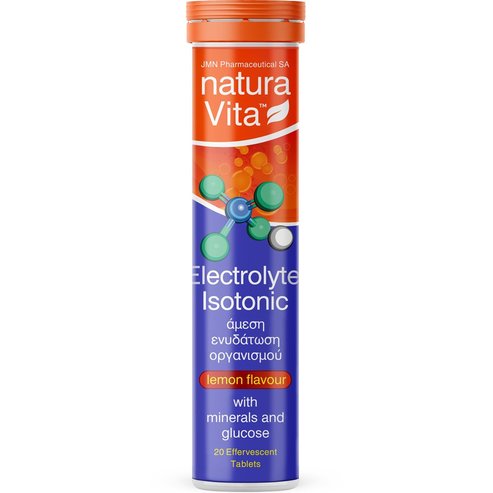 Natura Vita Electrolytes Isotonic Минерална хранителна добавка за възстановяване на електролитния баланс и хидратиране на тялото с вкус на лимон 20 Effer.tabs - Lemon