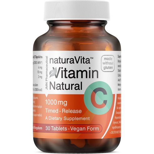 Natura Vita Vitamin C 1000mg Timed Release хранителна добавка с витамин C, шипка, ацерола и биофлавоноиди с удължено освобождаване за подсилване на имунната система 30 таблетки