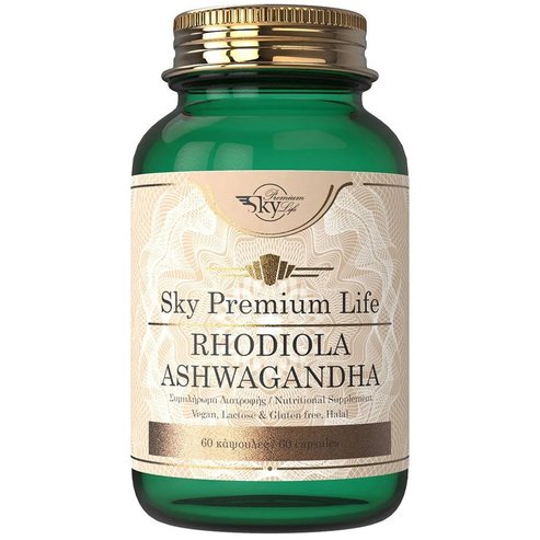 Sky Premium Life Rhodiola Ashwagandha Хранителна добавка Идеална за управление на стреса 60veg.caps