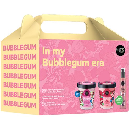 Organic Shop Promo Body Desserts Fluffy Marshmallow Nourishing Body Cream 450ml & Sweet Lollipop Smoothing Body Scrub 450ml & Подарък Body Shimmer Oil 100ml - Rose & Lychee