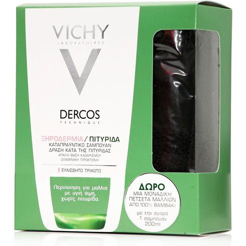 Vichy Промо комплект Dercos Shampoo Anti-Dandruff Sensitive Шампоан против пърхот за чувствителен скалп 200ml & Кърпа за коса