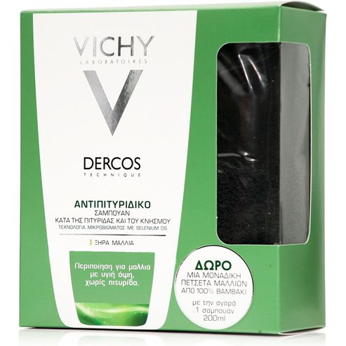 Vichy Промо комплект Dercos Shampoo Anti-Dandruff Dry Hair Шампоан против пърхот за суха коса 200ml & Подарък Кърпа за коса