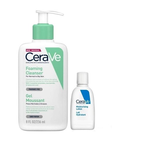 CeraVe Foaming Почистващ препарат за нормална до мазна кожа 236мл + подарък Moisturising Lotion 5ml