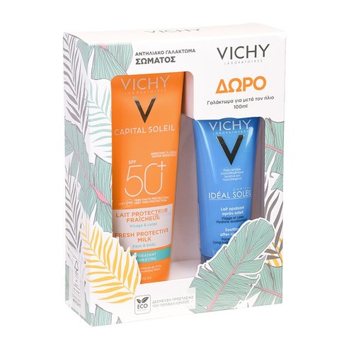 Vichy Promo pack Capital Soleil Fresh Protective Milk Face & Body Spf50+, 300ml & подарък Ideal Soleil After Sun 100ml