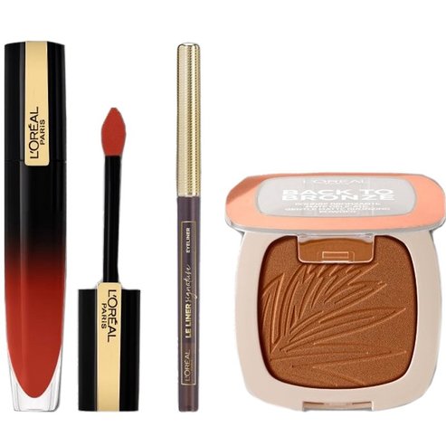 L\'oreal Paris Fashion Week Copper Smokies Make up Set Le Liner Signature 1.2gr,Matte Bronzer 10gr,Gloss Rouge Signatur 6.4ml
