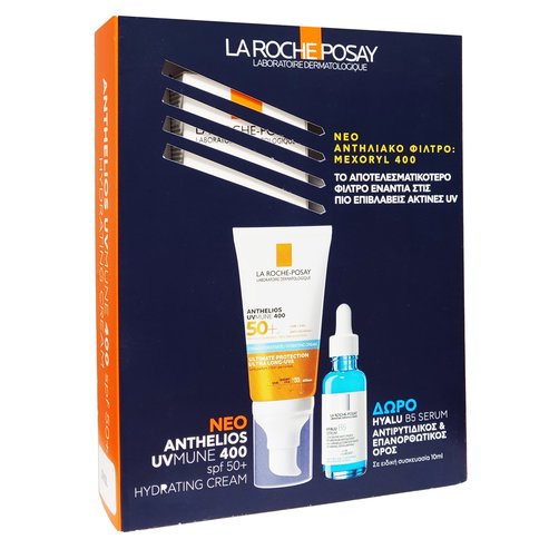 La Roche-Posay Promo Anthelios UVMune 400 Hydrating Sun Cream Spf50+, 50ml & Подарък Hyalu B5 Anti-Wrinkle Serum 10ml