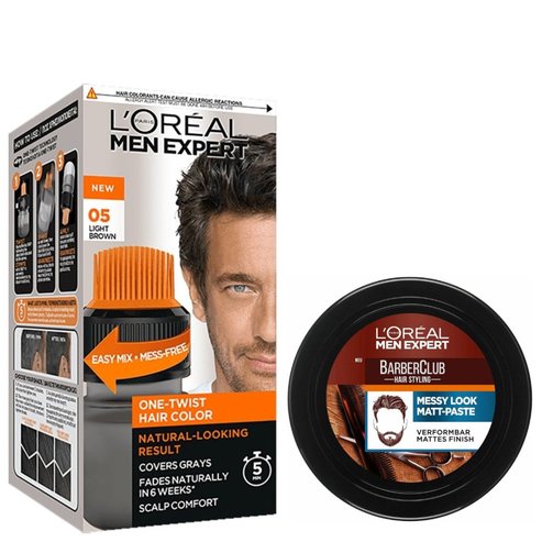 L\'oreal Paris Men Expert PROMO PACK One-Twist Hair Colour No 05 Light Brown, 50ml & Messy Hair Molding Clay 75ml